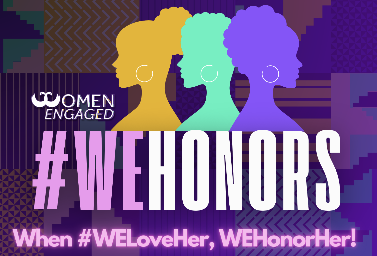Purple banner, with 3 sillouettes of femme presenting Black women, over WEHonors logo, with information to nominate someone to win $1000 and to click the image to go to the web page for more information